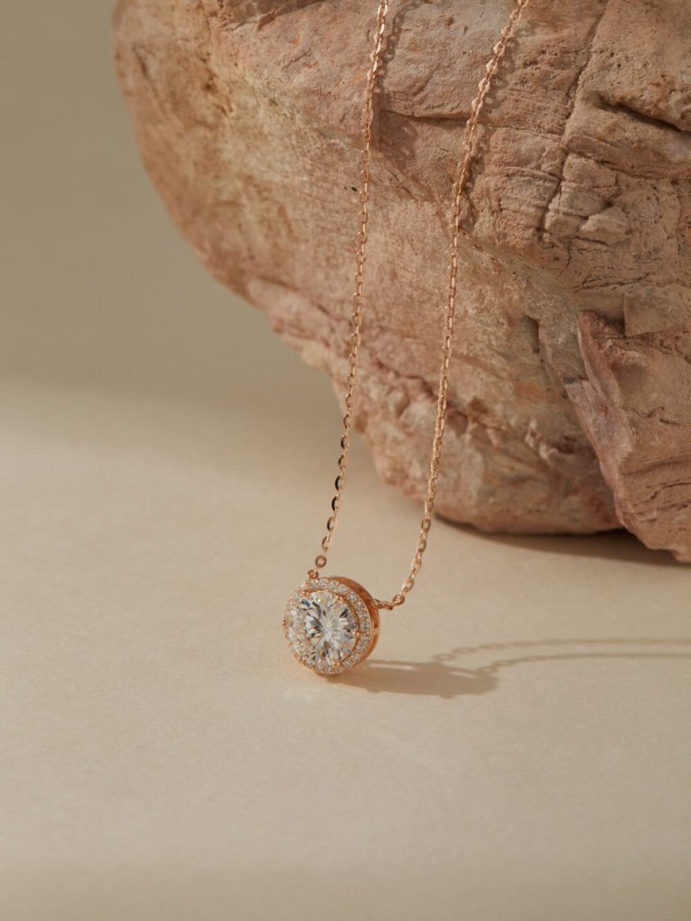 Moissanite Halo Pendant Necklace 2ct Rose Gold